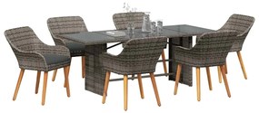 Conjunto de Jantar para o Jardim com 7 Peças em Cinza Polirattan