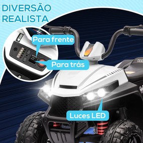 Moto 4 Elétrica para Crianças com Bateria 12V Faróis e Música Carga 30 kg 85x55,5x62 cm Branco