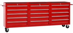 vidaXL Carrinho de ferramentas com 15 gavetas aço vermelho