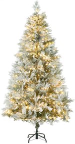 HOMCOM Árvore de Natal Artificial Nevada 180 cm com 300 Luzes LED 577 Ramos e Base Dobrável Verde