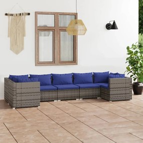vidaXL 7 pcs conjunto lounge de jardim c/ almofadões vime PE cinzento