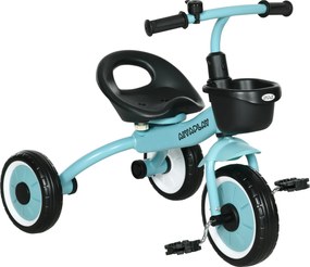 AIYAPLAY Triciclo para Crianças de 2 a 5 anos com Assento Ajustável Cesta Buzina e Pedais e 3 Rodas 70,5x53x58 cm Azul | Aosom Portugal