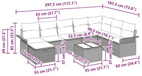 Conjunto de Sofá de Jardim de 9 Peças com Almofadas Preto Vime Poliést