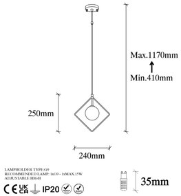 Candeeiro Suspenso Geometri – Preto e Branco – 24 x 12 cm