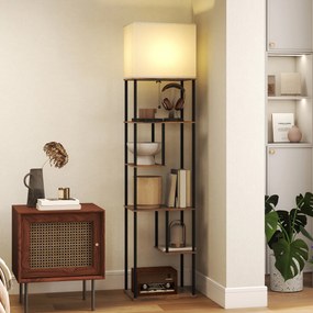 Candeeiro de pé com prateleiras 40 x 29 x 171 cm, candeeiro de pé para sala com regulador de intensidade, comando à distância, castanho rústico