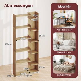 Estante para livros de 6 prateleiras 69 x 22 x 163 cm decorativa para arrumação Natural