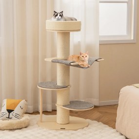 Arranhador para gatos de 120 cm Torre de madeira para gatos de vários níveis com arranhadores de sisal e 2 plataformas