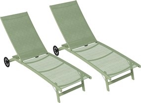 Outsunny Lote de 2 espreguiçadeiras em alumínio e textilene com rodízios encosto reclinável carga máx. 150 kg verde escuro | Aosom Portugal