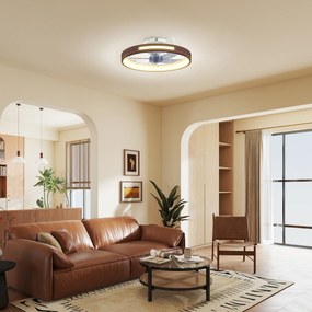 Ventilador de Teto com Luz LED 40 W Motor DC Reversível Comando à Distância 6 Velocidades 3 Cores Temporizador Teca