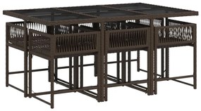 7 pcs conjunto jantar p/ jardim c/ almofadões vime PE castanho