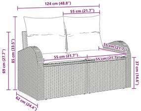 Sofá de Jardim 2 Lugares com Almofadas Preto Rattan Sintético