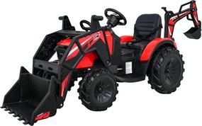 Trator elétrico para Crianças 12V 4x4 720-T Com Reboque Rodas EVA, Assento de couro Vermelho