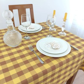 Toalha de mesa Quadrados grandes Amarelo e Castanho