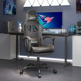 vidaXL Cadeira gaming c/ apoio pés couro artificial preto e cinza