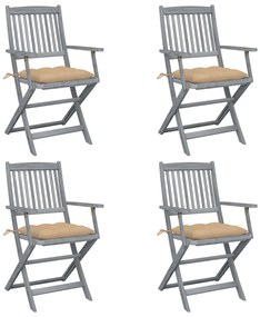 Cadeiras exterior dobráveis c/ almofadões 4 pcs acácia maciça