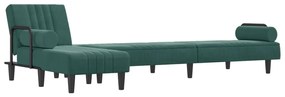 Sofá-cama em forma de L 260x140x70 cm veludo verde-escuro