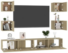 6pcs conjunto de móveis de TV derivados madeira carvalho sonoma