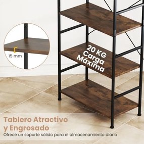 Estante de 5 níveis 60 x 30 x 160 cm, prateleiras industriais e estrutura metálica Castanho rústico + Preto