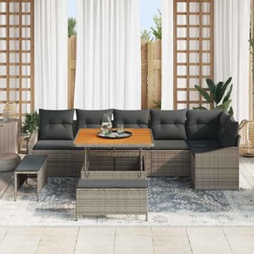 Conjunto de Sofás de Jardim com 9 Peças com Almofadas Cinza Vime Sinté