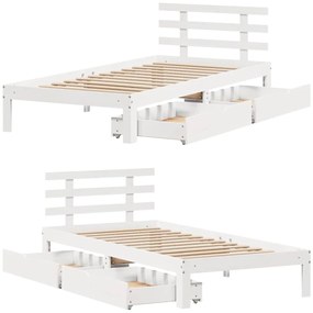 Estrutura de cama com gavetas 75x190 cm pinho maciço branco