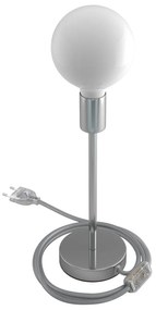 Alzaluce - metal table lamp with fabric cable, switch and 2 poles plug - 25 cm / Chrome