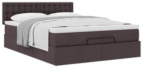 Cama otomana com colchão 140x190 cm tecido castanho escuro