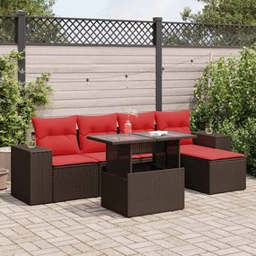 vidaXL 6 pcs conj. sofás jardim c/ almofadões vime PE/acácia castanho
