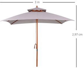 Chapéu de Sol de Jardim com Teto Duplo Sistema de Polia Toldo de Poliéster Impermeável 300x300x297cm Cinza Claro