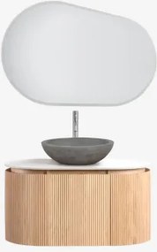 Conjunto De Móvel De Casa De Banho Suspenso 90x50 Cm Em Madeira Carsone Madeira Natural & Sem Unidade Auxiliar & Cimento Cinzento Redondo - Sklum