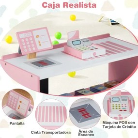Supermercado infantil de madeira de supermercado com caixa registradora Máquina POS Vending para crianças de 3 a 8 anos Rosa