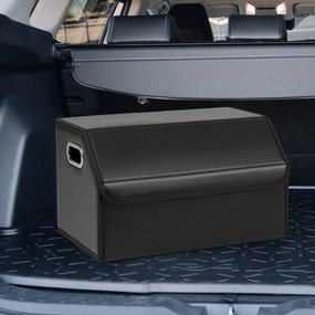 Organizador dobrável 30 x 47 x 27,5 cm para porta-malas de carros 35L com tampa lisa em couro e divisória ajustável Preta