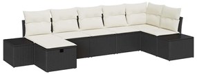Conjunto de Sofá de Jardim de 7 Peças com Almofadas - Preto, Rattan Si