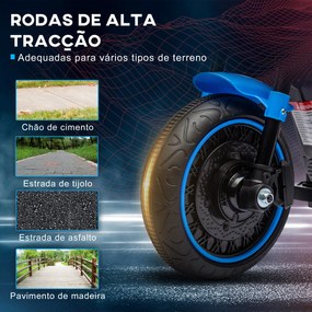 Mota Elétrica para Crianças de 18-36 Meses com Bateria 6V Farol e Rodas Auxiliares Removíveis 76x42x57 cm Azul