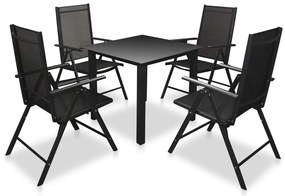 vidaXL 5 pcs conjunto jantar exterior c/ cadeiras dobráveis al. preto