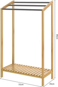 Toalheiro em bambu com barras em aço inoxidável 85 x 51 x 31 cm Castanho