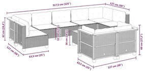 10 pcs conjunto de sofás p/ jardim com almofadões vime PE bege