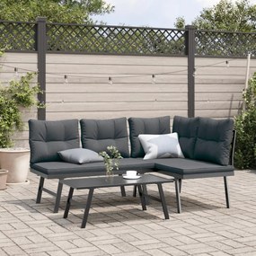 vidaXL Bancos de jardim com almofadões 2 pcs aço revestido a pó preto