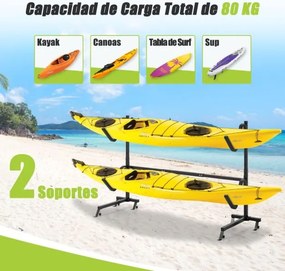 Suporte para caiaque Estante de metal para armazenamento de pranchas de surf ao ar livre Ganchos ajustáveis em 6 alturas Preto