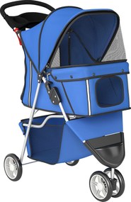 PawHut Carrinho para Cães Pequenos com Cesto de Armazenamento Janelas de Malha e Cinto de Segurança 77x44x102 cm Azul | Aosom Portugal