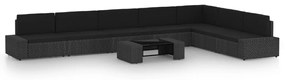 vidaXL 8 pcs conjunto lounge de jardim c/ almofadões vime PE preto