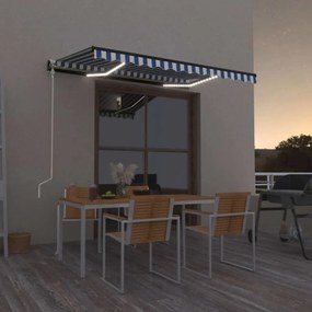 Toldo autom. LED e sensor de vento 400x300 cm azul e branco