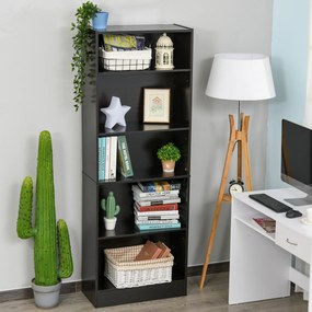 HOMCOM Estante para Livros de 5 Níveis com Prateleira Ajustável e Desenho Anti-Tombo Estante de Armazenamento para Sala de Estar Estúdio Escritório 63x29,5x176 cm Preto