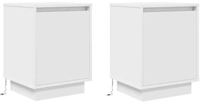 Mesas cabeceira c/ luzes LED 2 pcs 38x34x50 cm branco