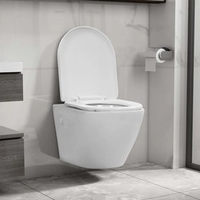 vidaXL Sanita de pendurar na parede sem rebordo cerâmica branco