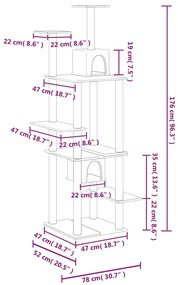 Árvore p/ gatos c/ postes arranhadores sisal 176 cm cor creme