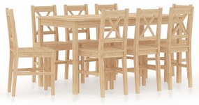 vidaXL 9 pcs conjunto de jantar em madeira de pinho