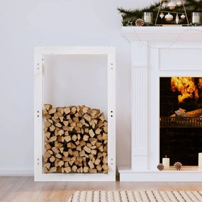 vidaXL Suporte para lenha 60x25x100 cm pinho maciço branco
