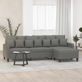 vidaXL Sofá de 3 lugares com apoio de pés 210 cm tecido cinza-escuro