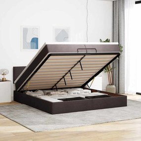 Estrutura de cama otomana com colchões tecido castanho escuro