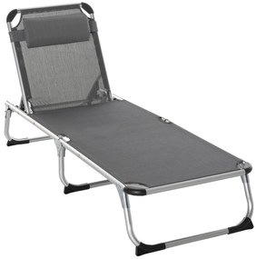Outsunny Espreguiçadeira de Jardim Dobrável com Apoio para a Cabeça Removível e Encosto Ajustável em 4 Posições para Jardim Terraço Campismo Exterior 170x60x76cm Cinza